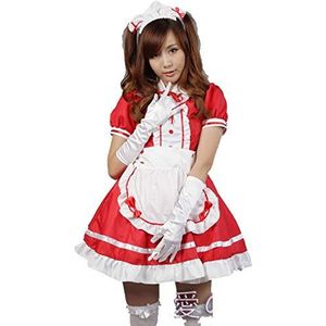 Vrouwen Maid Anime Cosplay Kostuum Outfits Lange Jurk met Schort en Hoofdstuk, Alice in Wonderland Fancy Jurk, Lolita Maid Cosplay Kostuums Halloween Fancy Dress Sets Kits Schort (Rood, 2XL)