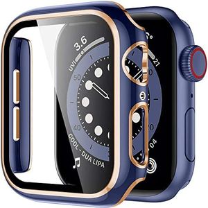 HOUCY Cover voor Apple Watch Case 45 mm 41 mm 44 mm 40 mm 42 mm 38 mm accessoires PC gehard glas schermbeschermer iWatch serie 7 8 5 6 SE (kleur: blauwe roos, maat: 45 mm serie 7 8)