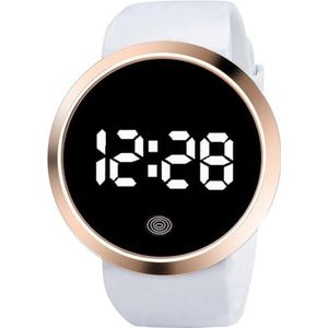 BOSREROY LED Sport Armband Horloge voor Vrouwen Mannen Paar, Eenvoudige Mode Ronde Touch Screen Horloge, Goud & Wit, 1