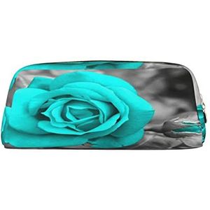 Grote Capaciteit Lederen Etui Kerstboom Winter Briefpapier Potlood Tas Make-up Pouch Draagbare Kantoorbenodigdheden Tas voor Tieners Meisjes Volwassenen, Blauwe Roos, Pencil Bag, Schoonheid Case