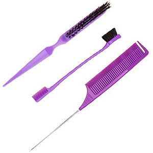 3 Stks Slick Brush Set Edge Brush voor Grooming Slicking Rand en Terug Borstelen Paars