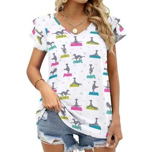 Yoga Greyhounds Grafische Blouse Top Voor Vrouwen V-hals Tuniek Top Korte Mouw Volant T-shirt Grappig