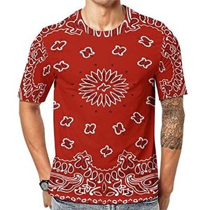 Rood Bandanatroon Heren Korte Mouw Grafisch T-shirt Ronde hals Print Casual Tee Tops 3XL