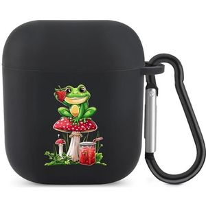 Frog Love Stawberry Mushroom Leuke Case voor AirPods 2&1 Schokbestendige Beschermende Hoofdtelefoon Gevallen Cover Met Sleutelhanger voor Mannen Vrouwen