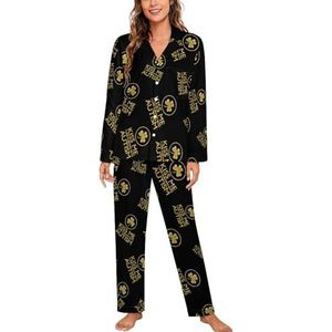 Kiss Me I Love Someone with Autisme Dames Lange Mouw Button Down Nachtkleding Zachte Nachtkleding Lounge Pyjama Set L