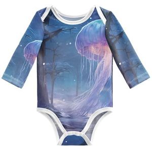 KAAVIYO Baby Aquarel Zee Kwallen Lange Mouwen Unisex Nieuwe Katoenen Bodysuit voor Kinderen 3-24 Maanden Zomer, Patroon, 9 Maanden