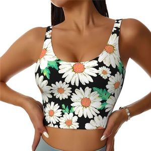 Daisy Flower Pattern Print Comfortabele Vrouwen Sport Vest Yoga Workout Vest voor Vrouwen Lichtgewicht Zomer, Zwart, S