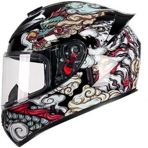 Full Face Motorhelm met Dubbele Achtervleugels DOT Gecertificeerd - Lichtgewicht en Duurzame Volwassen Motorfiets Straat Fietshelm (Gele lijnen, M)(Auspicious cloud,Small)