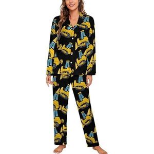 Bulldozer Bulldozer Grader Lange Mouw Pyjama Sets voor Vrouwen Klassieke Nachtkleding Nachtkleding Zachte Pjs Lounge Sets