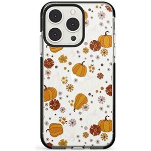 Halloween pompoenen en bloemen zwart impact telefoonhoesje voor iPhone 13 Pro Max | Beschermende dubbellaagse bumper TPU siliconen cover patroon bedrukt | griezelig oranje patroon schattige cartoon
