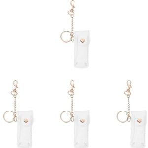 Set van 4 transparante pvc-sleutelhangers voor lippenbalsem, met gouden ringen, universele maat, transparant design voor vrouwen, 8,7 x 3,3 x 10 cm