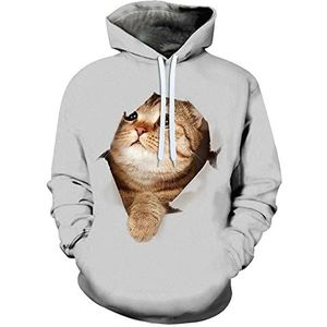 3D bedrukte hoodie dames mannen 3D grafische katten hoodie nieuwigheid lange mouwen pullover sweatshirt jassen met zakken, Katten-2, XL