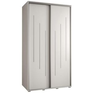 MEBLE KRYSPOL Davos 10 130 Kledingkast met twee schuifdeuren voor slaapkamer - Moderne opbergkast, kledingroede en planken - 235,2x130x60 cm - Wit Wit Zilver