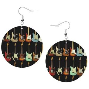 LAMAME Art Gitaar Patroon gedrukt rond Dangle Earring Lederen Earring Holiday Party Decoratie