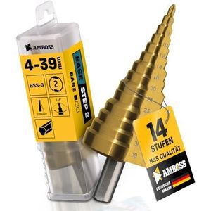 Trappenboor Ø 4-39 mm / 14 treden conusboor / 10 mm schacht / professionele metaalboor kegelboor HSS/aambeeld PowerStep 2 / gatboor geschikt voor staal, aluminium, kunststof, acrylglas