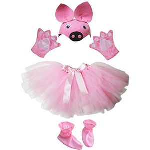 Petitebelle Pig Hat handschoenen rok schoen-meisjes-kinderen 4 stuks kostuumaccessoires Eén maat roze