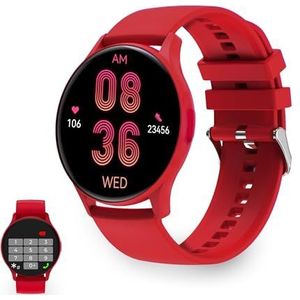 KSIX Core Smartwatch voor heren en dames, smartwatch met oproepen en meldingen, activiteitsarmband, hartslagmeter, bloeddrukmeter, stappenteller, gezondheidsmonitor, iOS- en Android-app, rood