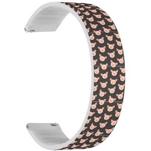 RYANUKA Solo Loop band compatibel met Ticwatch Pro 3 Ultra GPS/Pro 3 GPS/Pro 4G LTE / E2 / S2 (Pink Faces Pigs On Gray) Quick-Release 22 mm rekbare siliconen band band accessoire, Siliconen, Geen