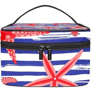 Reizen Make-up Cosmetische Case Opbergtas Streep Rode Ster Cosmetische Tas Draagbaar voor Meisjes Vrouwen, Meerkleurig, 22.5x15x13.8cm/8.9x5.9x5.4in