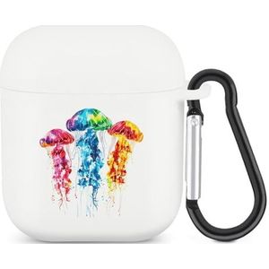 Tie Dye Kwallen Leuke Case voor AirPods 2&1 Schokbestendige Beschermende Hoofdtelefoon Gevallen Cover Met Sleutelhanger Voor Mannen Vrouwen