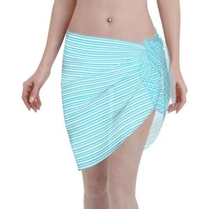 Blauw gestreepte print elegante strandwrap, bikini cover-up, badkleding jurk, voor vrouwen, perfect voor zwembad en resort, Zwart, one size