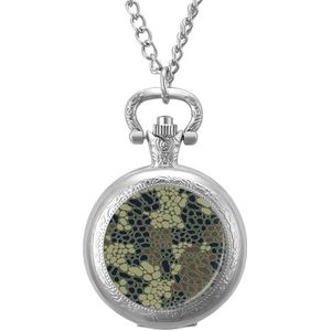 Camouflage Patroon Militaire Print Vintage Zakhorloge met Ketting Quartz Arabische Cijfer Digitale Schaal Gepersonaliseerde Kerst Verjaardagscadeaus Zilver-stijl