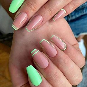 Coffin False Nails Short Fake Nails Press on Nails Ballerina Acrylic Full Cover Stick on Nails 24pcs for Women and Girls