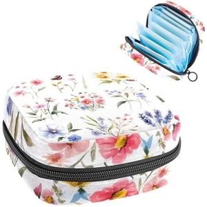 Opbergtas voor maandverband, set botanische boeketelementen, draagbare maandverband, inlegkruisjes, tampons, maandverband, opberghouder voor vrouwen, school, kantoor