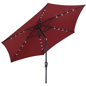 Kingsleeve Parasol LED-Verlichting Ø 270cm Rond Zonne-energie Kantelbaar Stabiel Marktparasol Tuin Terras Balkon Rood