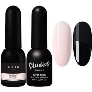 Didier Lab - Premium Rubber Base Gel Milky Pink en Top Coat Super Shiny No Wipe - Elite Gelnagellak Glass Basis Voor Beschadigde Nagels -Strijkt onregelmatigheden glad - Nagelversteviger Set - UV Lamp