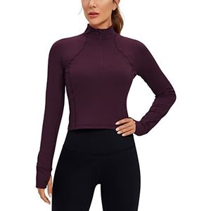 CRZ YOGA Vrouwen Butterleuse 1/2 Rits Lange Mouw Shirt Sport Pullover Crop Tops Fitness Gym Running Sweatshirt met Duimgat Donker paars S