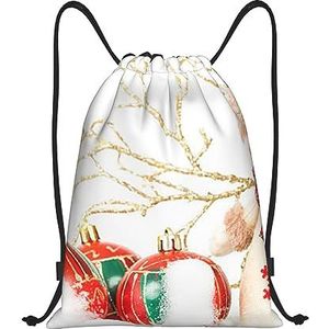 BTCOWZRV Trekkoord Rugzak Sneeuwman met Hoed Print Waterdichte String Bag Verstelbare Gym Sport Sackpack, Zwart, Small