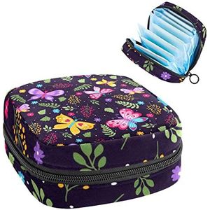 Periode Pouch Draagbare Tampon Opbergtas,Tampon Houder voor Portemonnee Vrouwelijke Product Organizer,Donkere Vlinders Bladeren, Meerkleurig, 4.7x6.6x6.6 in/12x17x17 cm