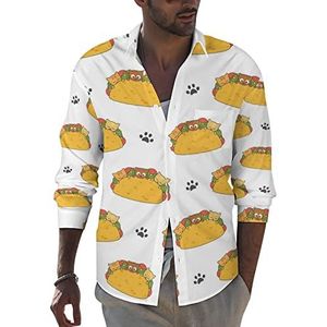 Leuke katten taco's heren revers shirt lange mouw button down print blouse zomer zak T-shirts tops 5XL