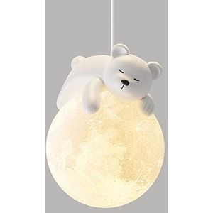 schattige beer hanglamp met 3D printen maan globe cartoon slapen konijn kroonluchter kinderen planeet hanglamp kinderkamer 3 licht hanglamp voor jongen meisjes slaapkamer nachtkastje, 3000K