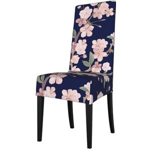 KemEng Bloemen kersenbloem Sakura marineblauw, stoelhoezen, stoelbeschermer, stretch eetkamerstoelhoes, stoelhoes voor stoelen