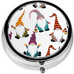 Xmas Grappige kabouters Gedrukt Pil Organizer Pil Doos Pil Case Draagbaar voor Portemonnee Pocket Ronde Metalen Pil Houder Organizer voor Dagelijkse Geneeskunde