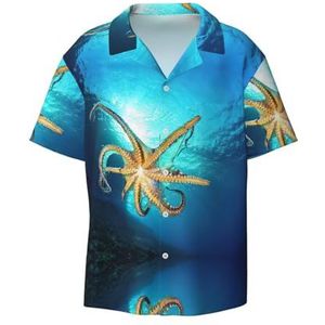 TyEdee Marine Biology Print Heren Korte Mouw Overhemden met Zak Casual Button Down Shirts Business Shirt, Zwart, XL