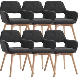 GEIRONV Moderne Eetkamerstoelen, Massief Houten Poten Holle Rugleuning Fluwelen Keuken Kamer Stoel Gestoffeerde Accent Vrijetijdsfauteuil Set van 6 Eetstoelen (Color : Black, Size : 45x43x79cm)