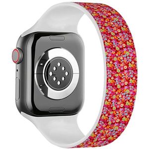 Solo Loop Band Compatibel met All Series Apple Watch 42/44/45/49mm (Kleurrijke Bloemen Rood) Elastische Siliconen Band Strap Accessoire, Siliconen, Geen edelsteen