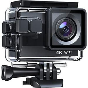 Actiecamera, 4K 50FPS Sportcamera Touchscreen 4x Zoom met 2 0MP EIS Meerdere accessoires 40m Waterdicht onderwatercamera Afstandsbediening