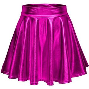 Dames Glanzende Metallisch Vloeibare Mini Rok Cosplay Elastisch Uitlopende Rokken(L, Rose rood)