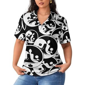 Yoga Yin Yang Sportshirt voor dames, korte mouwen, T-shirt, golfshirts, tops met knopen, trainingsblouses