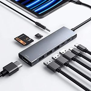 USB C HUB voor iPad Pro 9-in-1 Adapter iPad Pro M4 M2 M1 13 12.9 11 inch iPad Air Docking Station met 4K HDMI, USB-C PD, SD/TF-kaartlezer, USB 3.0, 3.5 mm koptelefoonaansluiting, Type C Accessories
