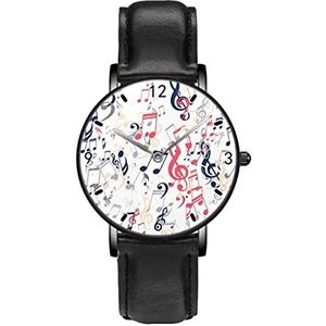 Gekleurde Muziek Notes Persoonlijkheid Business Casual Horloges Mannen Vrouwen Quartz Analoge Horloges, Zwart