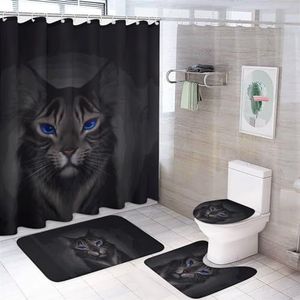 Lynx Gaze 4 stuks badkamer sets met douchegordijn toilet deksel cover en tapijten