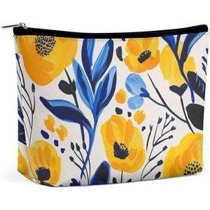 ADASGHBY Draagbare Kleine Kosmetische Zak van de de Make-upzak van de Zak Leuke Reis Gele en Blauwe Bloemen Waterdichte, Gele en blauwe bloemen, Eén maat