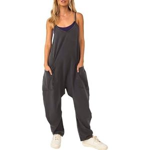 SAKEMA Dames jumpsuits, plus size zwangerschapsjumpsuit, rekbare jumpsuit met wijde pijpen en zakken voor dames casual (L, zwart)