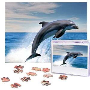 Jumping up dolfijnen puzzels gepersonaliseerde puzzel 500 stukjes legpuzzels van foto's foto puzzel voor volwassenen familie (20,4 x 15 inch)