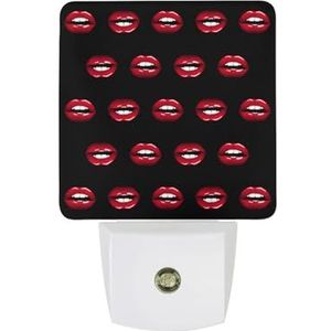 Rode Lippen Warm Wit Nachtlampje Plug In Muur Schemering naar Dawn Sensor Lichten Binnenshuis Trappen Hal